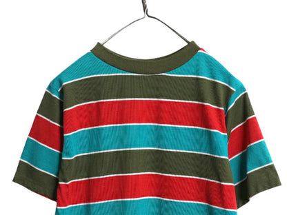 デッドストック 70s ボーダー 半袖 Tシャツ メンズ S 程/ 未使用品 ヴィンテージ マルチカラー モックネック シングルステッチ カットソー