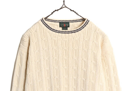 90s J CREW コットン ケーブル ニット セーター メンズ L 90年代 オールド ジェイクルー 巨人タグ クルーネック ヘビーウェイト ナチュラル