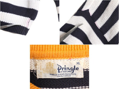 80s プリングル コットン ニット ポロシャツ メンズ XL / 80年代 ヴィンテージ PRINGLE セーター ポケット付き ボーダー セーリング マリン