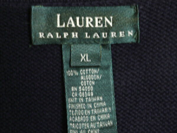 90s LAUREN ラルフローレン コットン ニット セーター レディース XL 90年代 オールド ポロ ワンポイント クッキー クレスト レースアップ