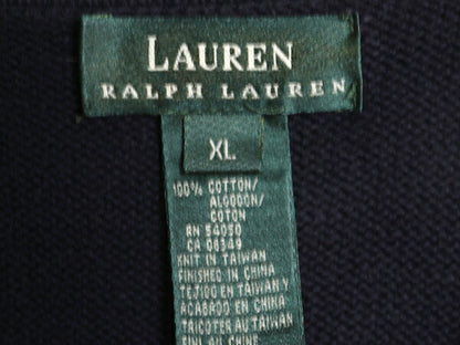 90s LAUREN ラルフローレン コットン ニット セーター レディース XL 90年代 オールド ポロ ワンポイント クッキー クレスト レースアップ