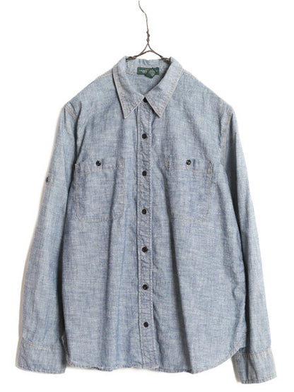 ラルフローレン 100% コットン シャンブレー シャツ レディース L ポロ ワーク 長袖シャツ LAUREN JEANS Co マチ付き ヴィンテージ モデル