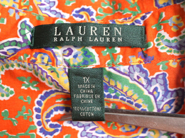 00s LAUREN ラルフローレン 総柄 シャツ レディース XL 古着 ポロ オールド 7分袖 5分袖 長袖シャツ 大きいサイズ ペイズリー マルチカラー