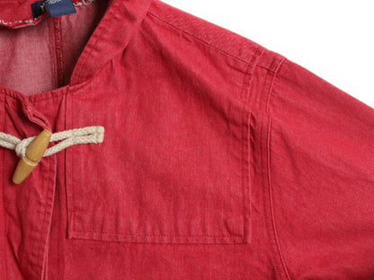 90s Denim & Co 先染め カラー デニム ダッフル コート レディース XL / オールド ハーフコート ジャケット フード パーカー 無地 レッド