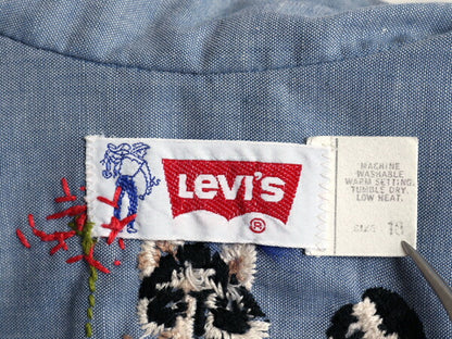 70s USA製 リーバイス ハンドメイド 刺繍 長袖 シャンブレー シャツ メンズ XS レディース S / 1点物 ヴィンテージ 長袖シャツ サドルマン