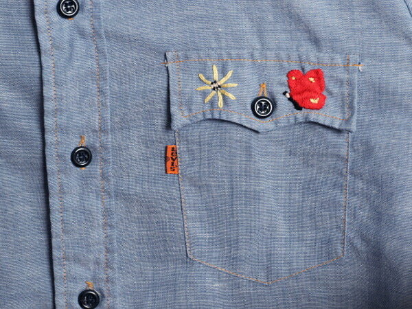 70s USA製 リーバイス ハンドメイド 刺繍 長袖 シャンブレー シャツ メンズ XS レディース S / 1点物 ヴィンテージ 長袖シャツ サドルマン
