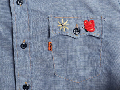 70s USA製 リーバイス ハンドメイド 刺繍 長袖 シャンブレー シャツ メンズ XS レディース S / 1点物 ヴィンテージ 長袖シャツ サドルマン