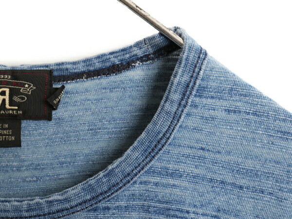 ダブルアールエル ラルフローレン インディゴ ボーダー ポケット付き 半袖 Tシャツ メンズ XL / 古着 ポロ 無地 ポケT 本藍染め スラブ織り