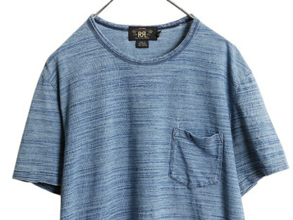ダブルアールエル ラルフローレン インディゴ ボーダー ポケット付き 半袖 Tシャツ メンズ XL / 古着 ポロ 無地 ポケT 本藍染め スラブ織り