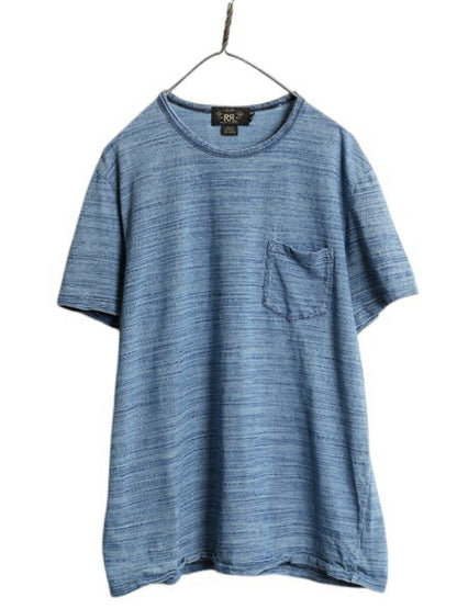 ダブルアールエル ラルフローレン インディゴ ボーダー ポケット付き 半袖 Tシャツ メンズ XL / 古着 ポロ 無地 ポケT 本藍染め スラブ織り