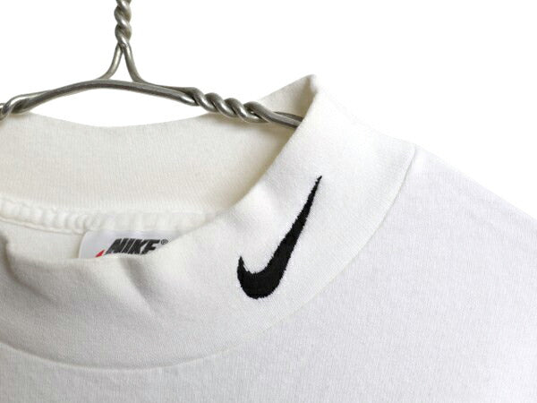 90s USA製 ナイキ モックネック 長袖 Tシャツ メンズ L オールド ロンT ロングTシャツ スウッシュ ハイネック ヘビーウェイト ワンポイント