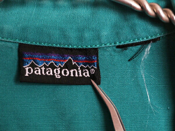 90s パタゴニア コットン キャンバス 長袖 シャツ メンズ M オールド アウトドア 厚手 Rマーク 旧タグ 無地 シンプル ターコイズ グリーン