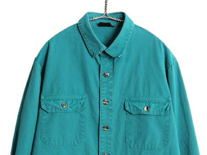 90s パタゴニア コットン キャンバス 長袖 シャツ メンズ M オールド アウトドア 厚手 Rマーク 旧タグ 無地 シンプル ターコイズ グリーン