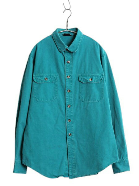 90s パタゴニア コットン キャンバス 長袖 シャツ メンズ M オールド アウトドア 厚手 Rマーク 旧タグ 無地 シンプル ターコイズ グリーン