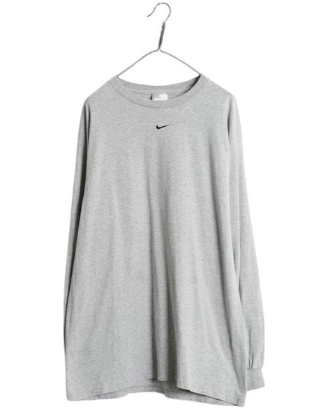 00s USA製 ナイキ 長袖 Tシャツ メンズ L 古着 オールド センター スモール スウッシュ ロンT ロングTシャツ ロゴT ワンポイント 当時物 灰