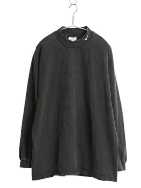 90s USA製 ナイキ モックネック 長袖 Tシャツ メンズ L / オールド ロンT ロングTシャツ ロゴT スウッシュ ヘビーウェイト ワンポイント 黒