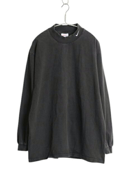 90s USA製 ナイキ モックネック 長袖 Tシャツ メンズ L / オールド ロンT ロングTシャツ ロゴT スウッシュ ヘビーウェイト ワンポイント 黒