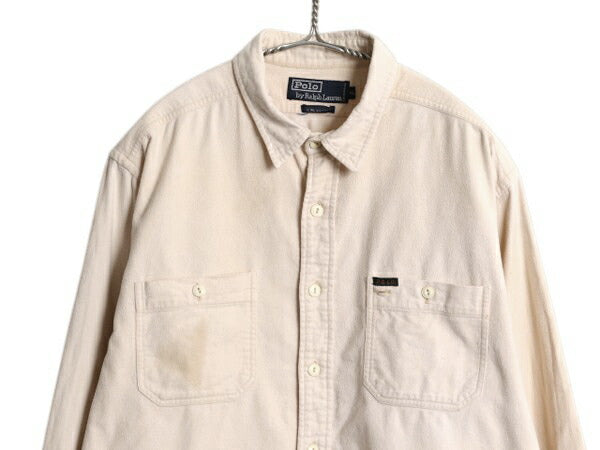 90s ポロ ラルフローレン コットン シャモア クロス シャツ メンズ XL / 古着 オールド ネルシャツ 長袖シャツ ワンポイント 大きいサイズ