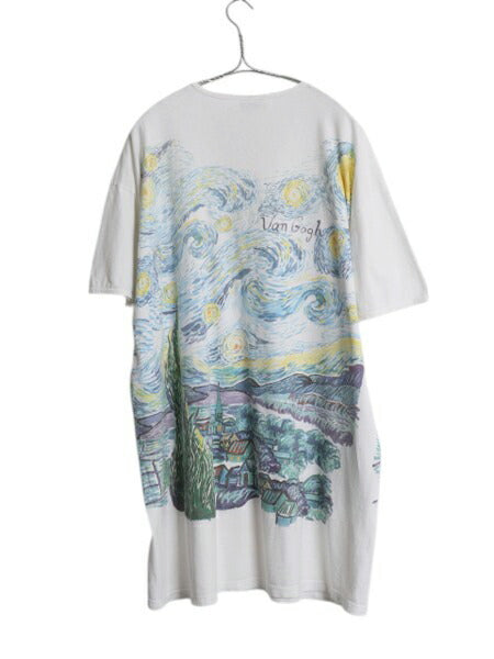 90s ゴッホ プリント Tシャツ XL 程/ オールド 当時物 両面 アート 絵画 芸術 星月夜 イラスト 大きいサイズ MUSIUM COMPANY オフィシャル