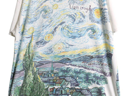 90s ゴッホ プリント Tシャツ XL 程/ オールド 当時物 両面 アート 絵画 芸術 星月夜 イラスト 大きいサイズ MUSIUM COMPANY オフィシャル