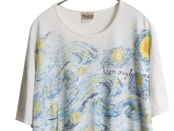 90s ゴッホ プリント Tシャツ XL 程/ オールド 当時物 両面 アート 絵画 芸術 星月夜 イラスト 大きいサイズ MUSIUM COMPANY オフィシャル