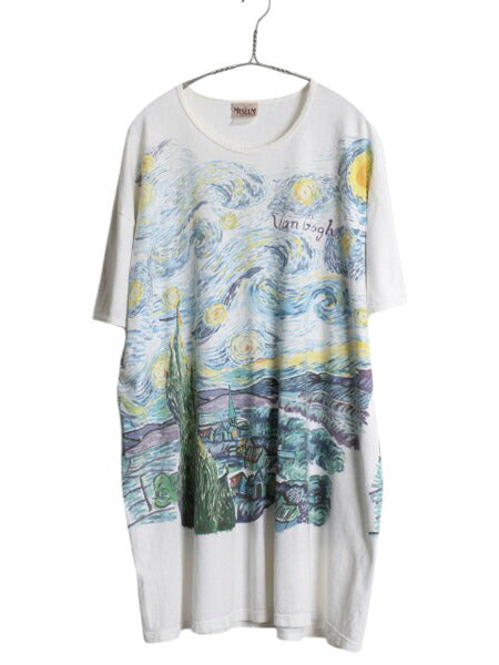 90s ゴッホ プリント Tシャツ XL 程/ オールド 当時物 両面 アート 絵画 芸術 星月夜 イラスト 大きいサイズ MUSIUM COMPANY オフィシャル