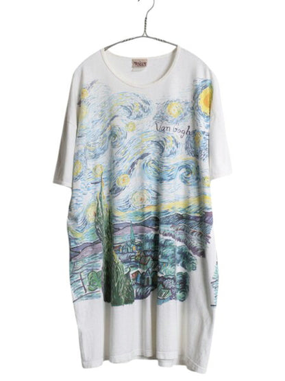 90s ゴッホ プリント Tシャツ XL 程/ オールド 当時物 両面 アート 絵画 芸術 星月夜 イラスト 大きいサイズ MUSIUM COMPANY オフィシャル