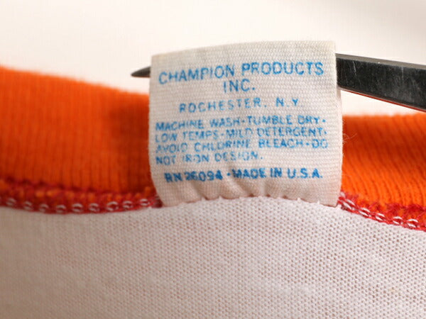 70s USA製 チャンピオン ステンシル プリント 半袖 リンガー Tシャツ メンズ レディース M 小さめ S 程/ ヴィンテージ バータグ ツートン