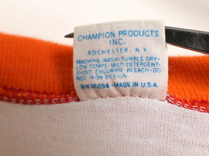 70s USA製 チャンピオン ステンシル プリント 半袖 リンガー Tシャツ メンズ レディース M 小さめ S 程/ ヴィンテージ バータグ ツートン