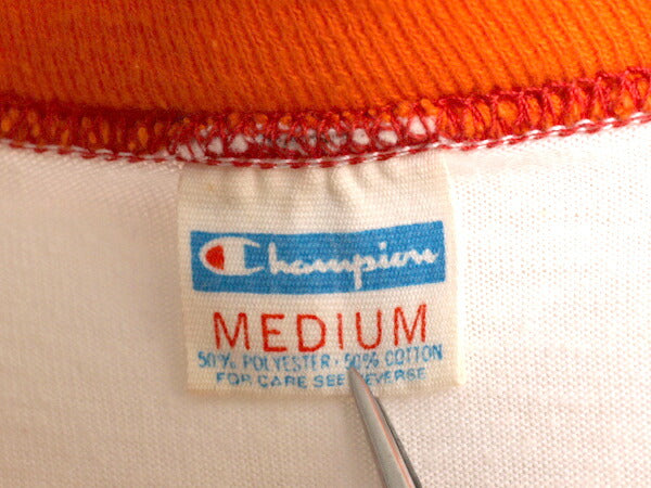 70s USA製 チャンピオン ステンシル プリント 半袖 リンガー Tシャツ メンズ レディース M 小さめ S 程/ ヴィンテージ バータグ ツートン