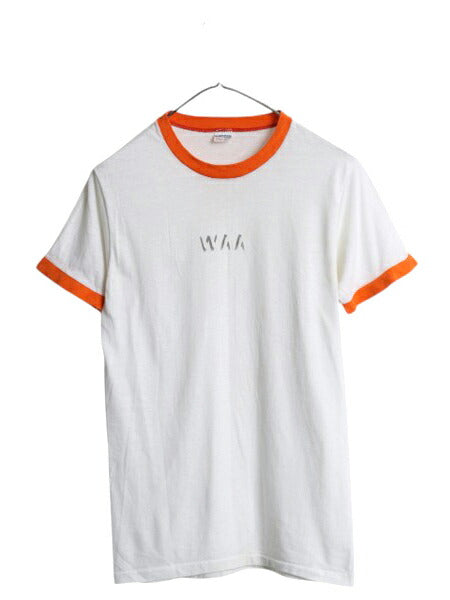 70s USA製 チャンピオン ステンシル プリント 半袖 リンガー Tシャツ メンズ レディース M 小さめ S 程/ ヴィンテージ バータグ ツートン
