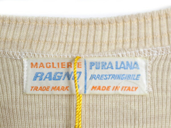 デッドストック 70s 80s イタリア製 Ragno クルーネック リブ付き カットソー メンズ レディース XL 程/ ウール 無地 ロンT 大きいサイズ