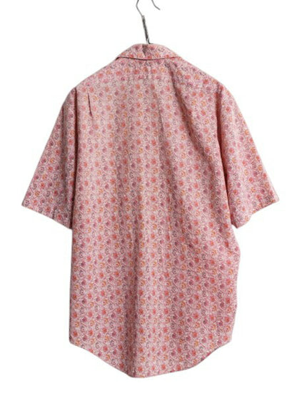 70s タウンクラフト 総柄 半袖 シャツ メンズ L / 古着 ヴィンテージ ペニーズ ボタニカル アロハ ハワイアン マルチカラー ポケット付き