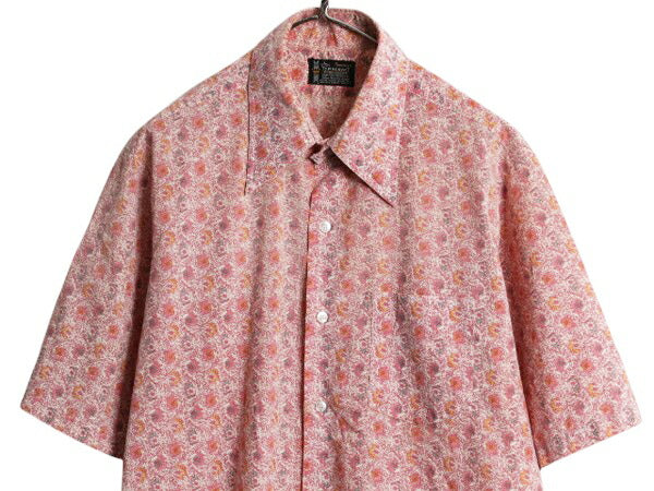 70s タウンクラフト 総柄 半袖 シャツ メンズ L / 古着 ヴィンテージ ペニーズ ボタニカル アロハ ハワイアン マルチカラー ポケット付き