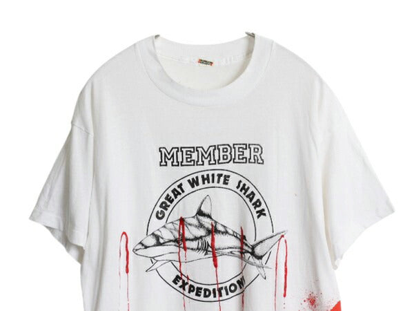 80s USA製 シャーク ギミック プリント Tシャツ メンズ XL 小さめ L / ヴィンテージ ジョーズ サメ アート イラスト スクリーンスターズ 白
