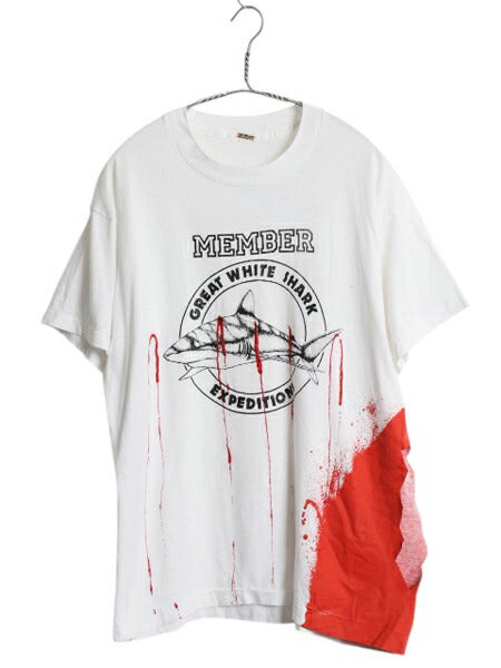 80s USA製 シャーク ギミック プリント Tシャツ メンズ XL 小さめ L / ヴィンテージ ジョーズ サメ アート イラスト スクリーンスターズ 白
