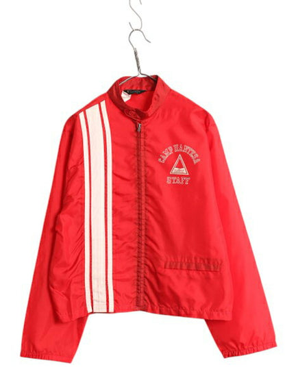 70s USA製 チャンピオン ナイロン レーシング ジャケット メンズ M ヴィンテージ ランタグ ジャンパー ブルゾン ワンポイント プリント 赤