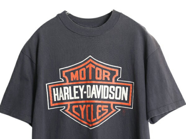 90s ハーレー ダビットソン 両面 プリント 半袖 Tシャツ M 程 オールド ロゴ ヘビーウェイト ブラック シングルステッチ バックプリント 黒