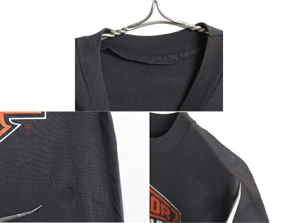 90s ハーレー ダビットソン 両面 プリント 半袖 Tシャツ M 程 オールド ロゴ ヘビーウェイト ブラック シングルステッチ バックプリント 黒