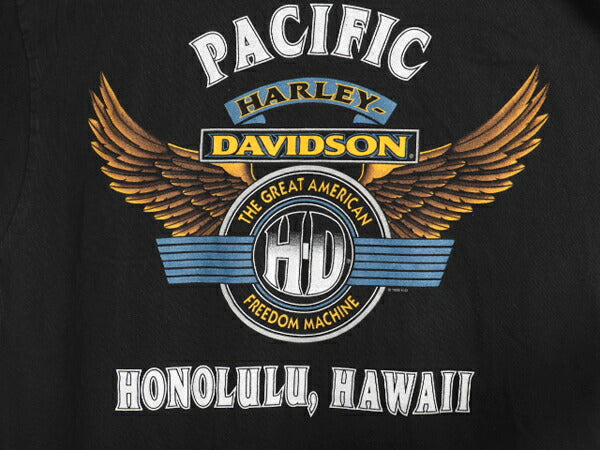 90s ハーレー ダビッドソン 両面 プリント 半袖 Tシャツ メンズ L / 古着 オールド オフィシャル イーグル グラフィック 黒 ヘビーウェイト