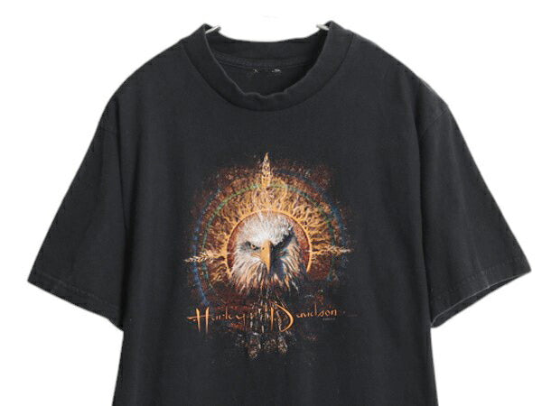 90s ハーレー ダビッドソン 両面 プリント 半袖 Tシャツ メンズ L / 古着 オールド オフィシャル イーグル グラフィック 黒 ヘビーウェイト
