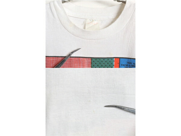 90s NY アート イラスト プリント 半袖 Tシャツ メンズ L オールド グラフィック 当時物 シングルステッチ ヘビーウェイト スーベニア  白