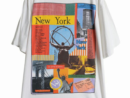 90s NY アート イラスト プリント 半袖 Tシャツ メンズ L オールド グラフィック 当時物 シングルステッチ ヘビーウェイト スーベニア  白