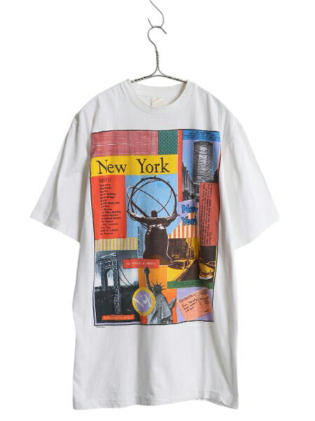 90s NY アート イラスト プリント 半袖 Tシャツ メンズ L オールド グラフィック 当時物 シングルステッチ ヘビーウェイト スーベニア  白