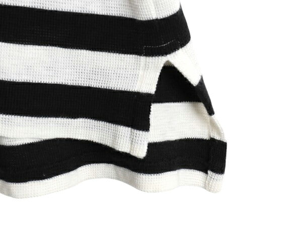 00s ポロ ラルフローレン ボーダー サマー ニット 半袖 ポロシャツ メンズ XL オールド ワッフル ツートン 大きいサイズ 白 黒 透け感 薄手
