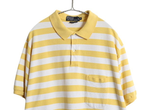 90s USA製 THE BIG SHIRT ポロ ラルフローレン ワイド ボーダー 鹿の子 半袖 ポロシャツ メンズ XL / ポケット付き ツートン 大きいサイズ