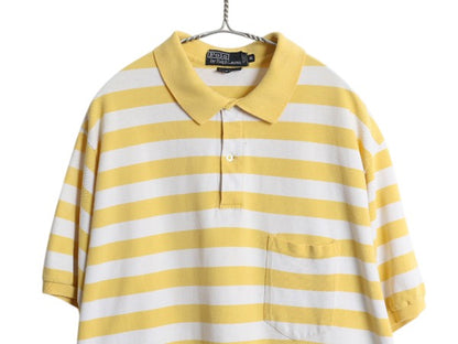 90s USA製 THE BIG SHIRT ポロ ラルフローレン ワイド ボーダー 鹿の子 半袖 ポロシャツ メンズ XL / ポケット付き ツートン 大きいサイズ