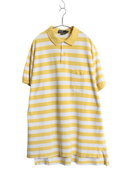 90s USA製 THE BIG SHIRT ポロ ラルフローレン ワイド ボーダー 鹿の子 半袖 ポロシャツ メンズ XL / ポケット付き ツートン 大きいサイズ