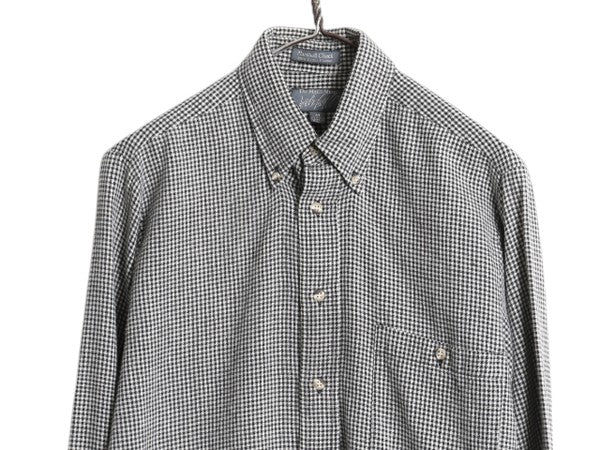 80s USA製 LORD&TAYLOR 長袖 ボタンダウン フランネル シャツ メンズ M ヴィンテージ ギンガム チェック ネルシャツ BD 長袖シャツ 黒 白