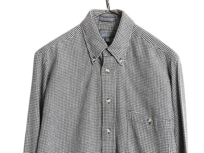 80s USA製 LORD&TAYLOR 長袖 ボタンダウン フランネル シャツ メンズ M ヴィンテージ ギンガム チェック ネルシャツ BD 長袖シャツ 黒 白